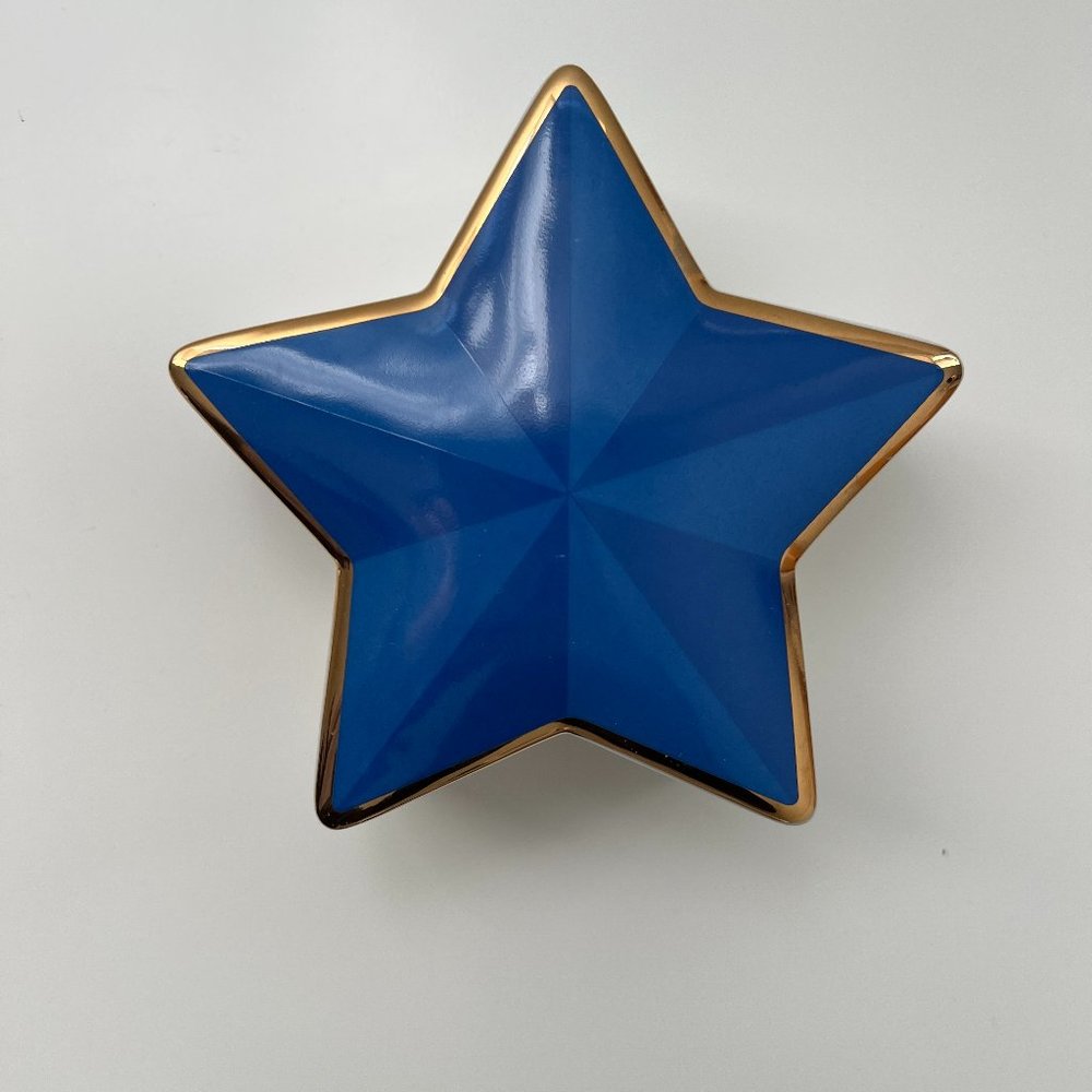Vintage Tiffany & Co Bone China Star Trinket Box Cobalt Blue w/24K Gold Trim